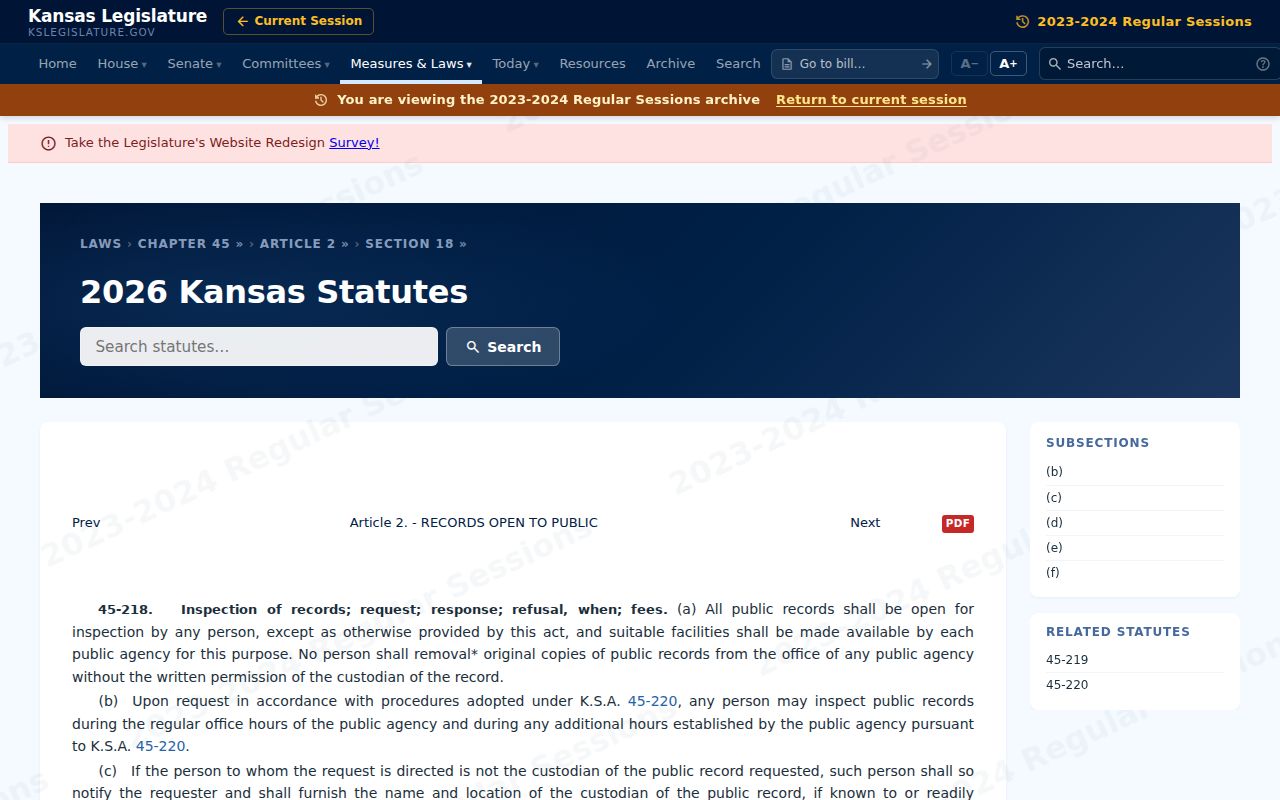 Ford County court records under K.S.A. 45-218