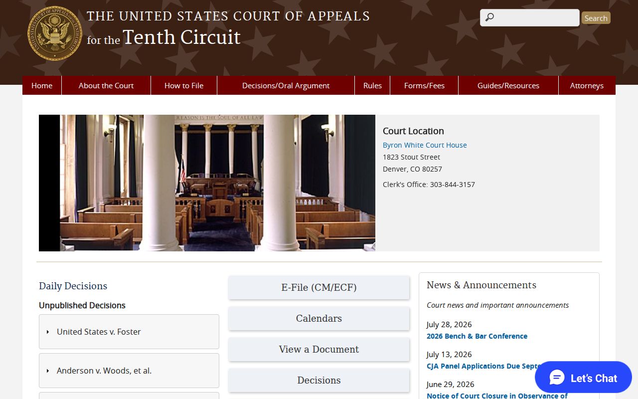 Official Tenth Circuit federal appellate court website