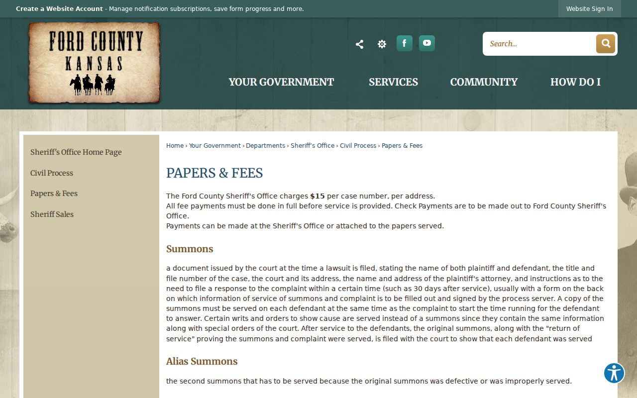 Ford County process papers and service fees