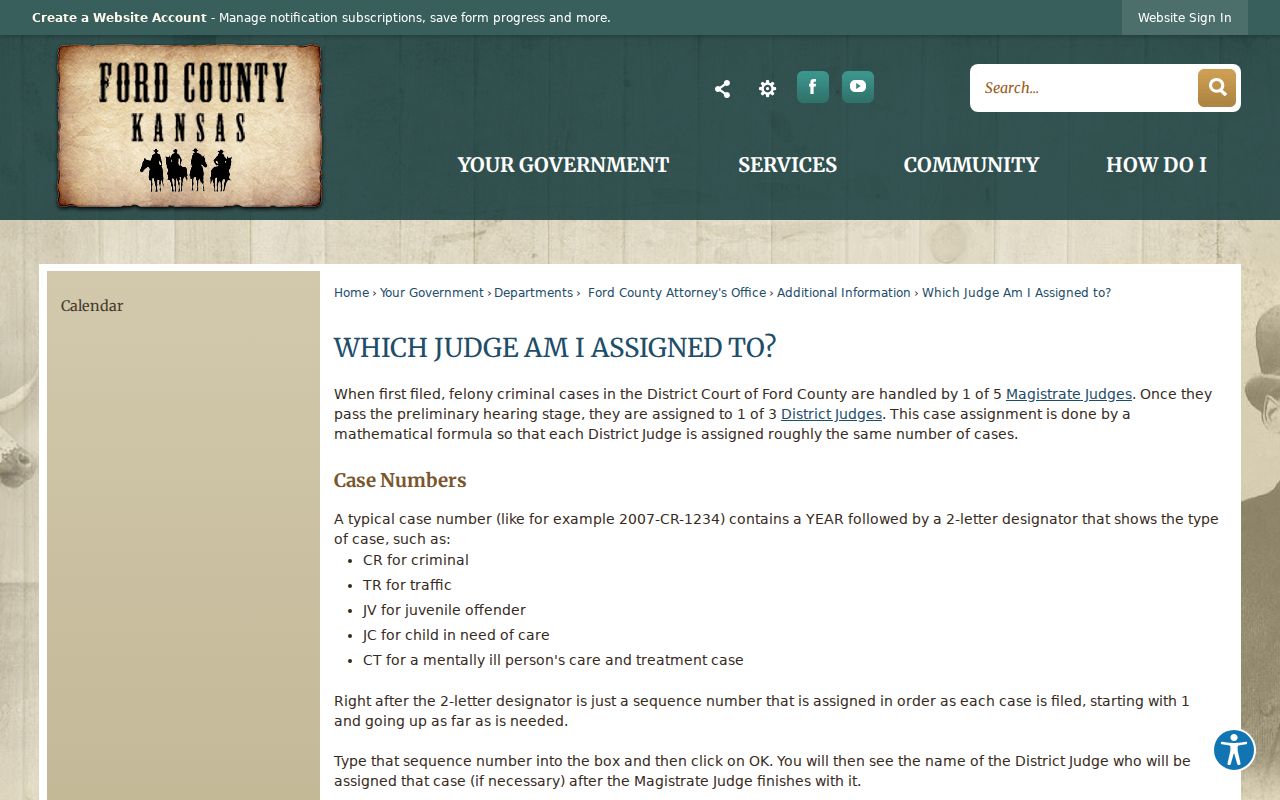 Ford County judge assignment and case codes