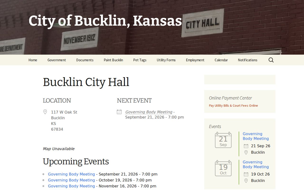 Bucklin City Hall location demonstrating city-specific routing