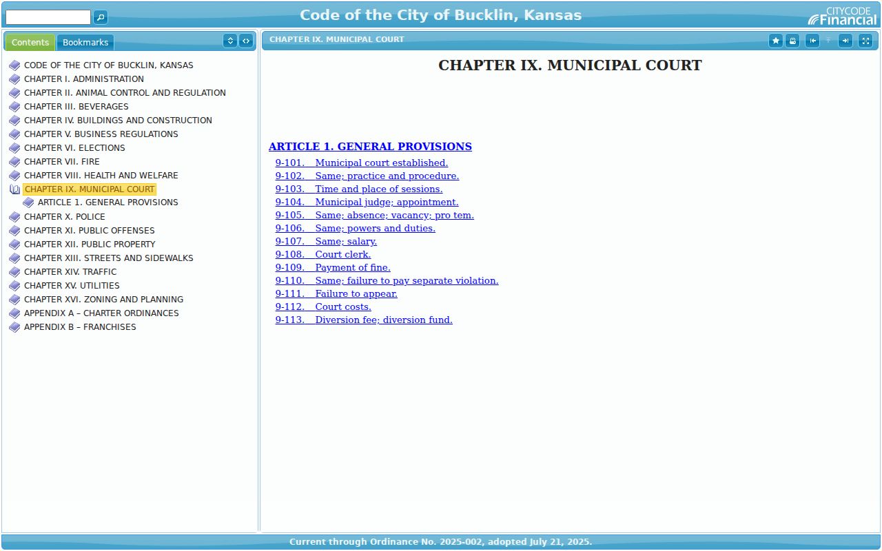 Bucklin municipal code compared with Spearville court sources