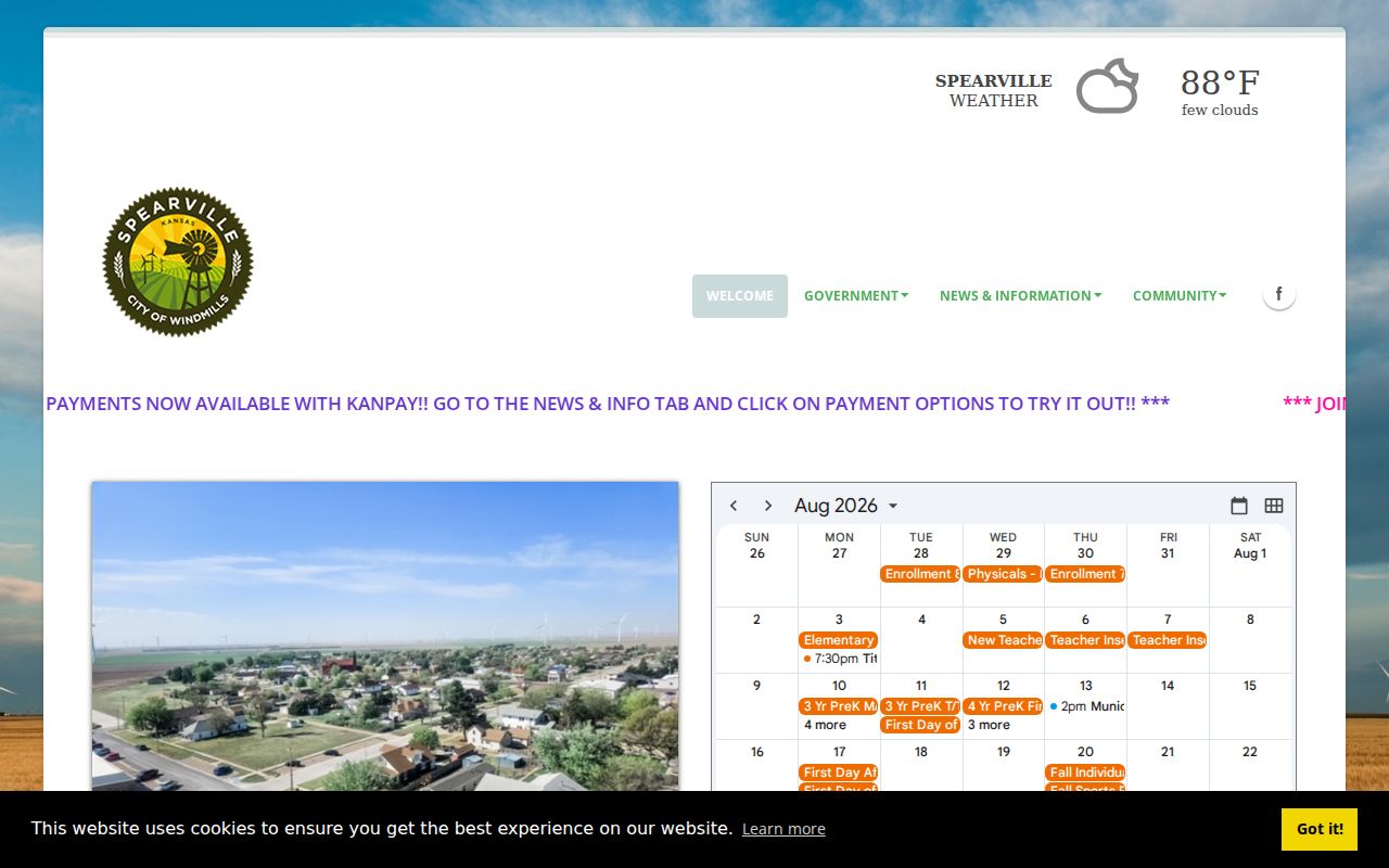 Official City of Spearville website used to reach City Hall court information
