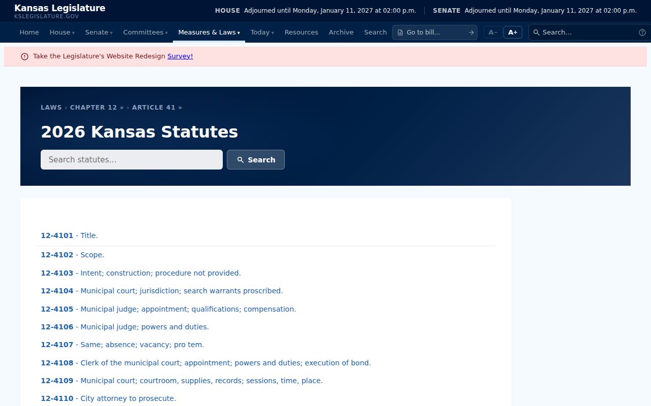Kansas municipal court statute article index