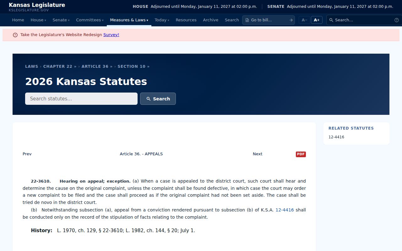 Kansas municipal appeal treatment statute K.S.A. 22-3610
