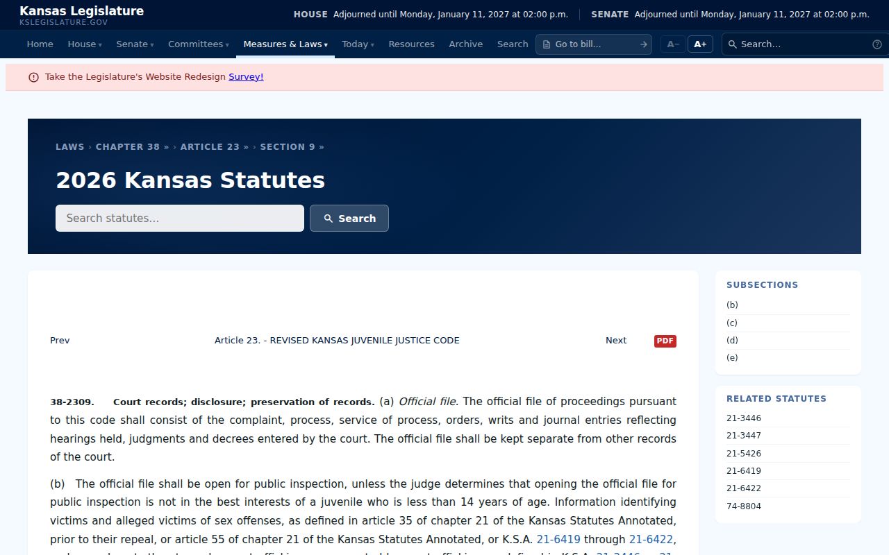 Kansas juvenile record statute illustrating restricted case categories